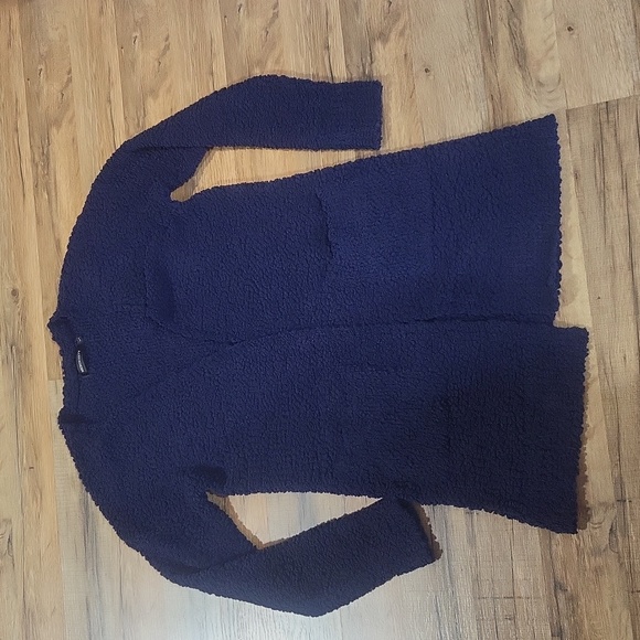 MEROKEETY Blue Long Sleeve Chunky Knit Open Front Cardigan with Large Pockets - Picture 4 of 9